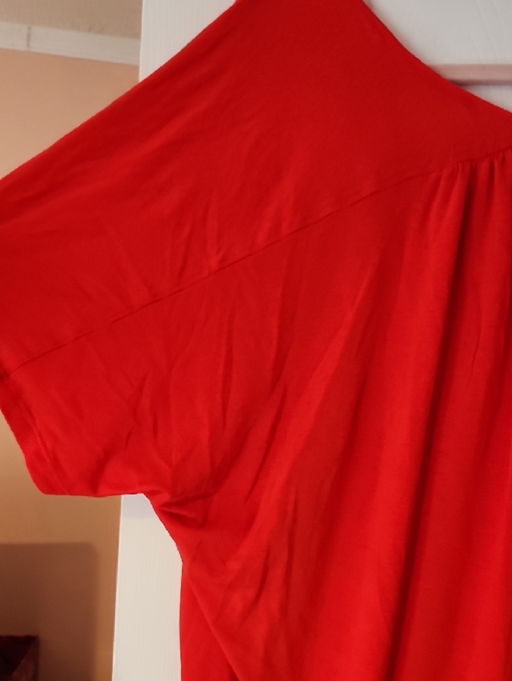 Lush Red Draped Short Sleeve Top Hi-Low - Picture 7 of 7